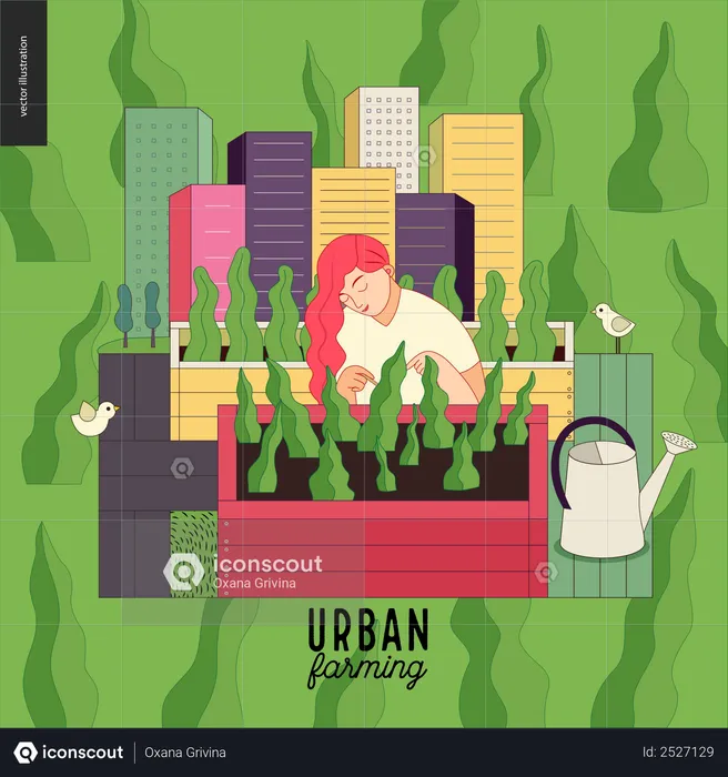 Girl doing Urban farming  Illustration