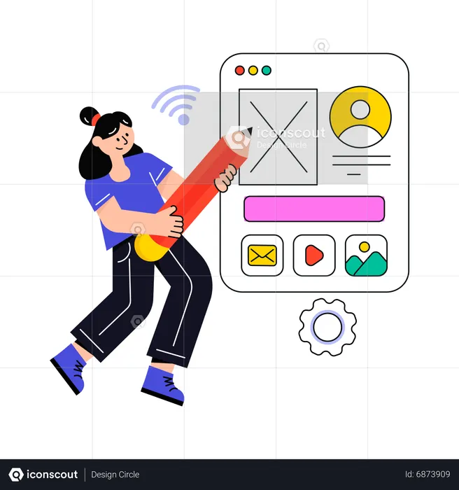 Best Girl doing UX design Illustration download in PNG & Vector format