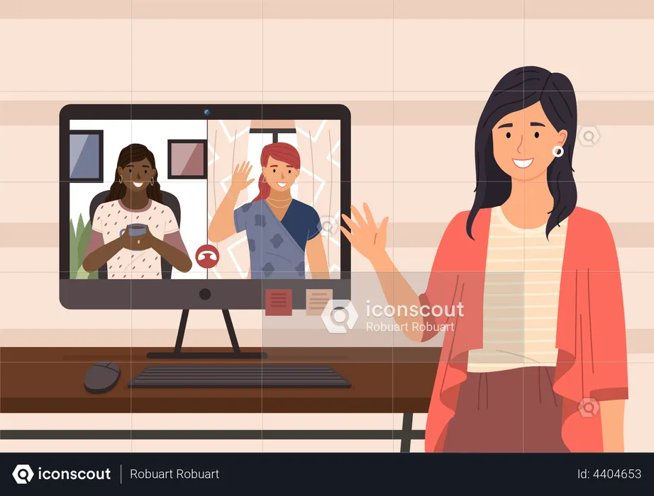 Girl doing Video chat with friends  Illustration