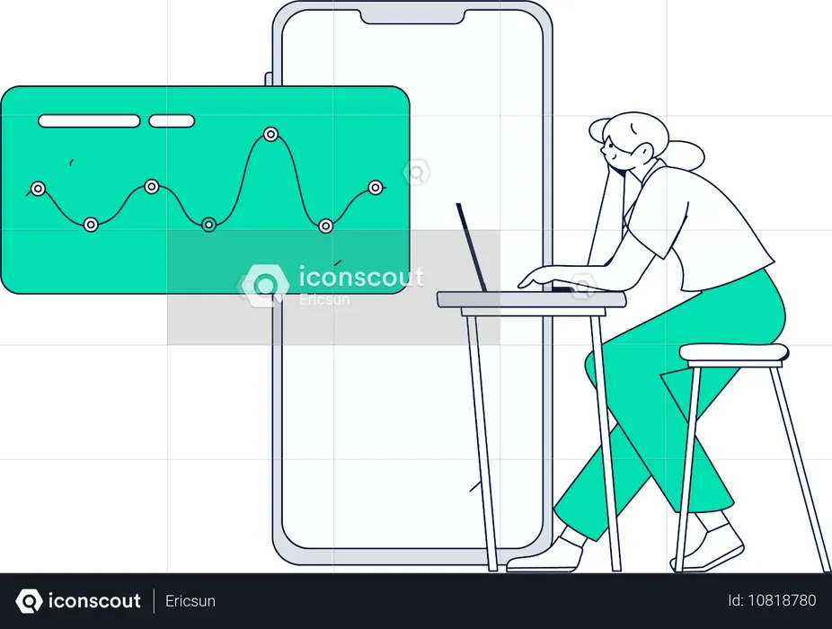 Girl doing virtual data processing  Illustration