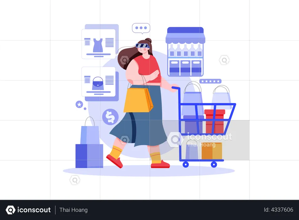 Girl doing virtual shopping  Illustration