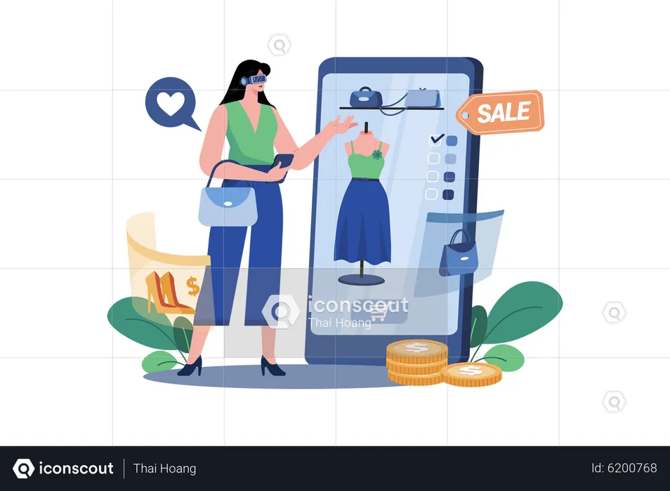Girl doing Virtual Shopping  Illustration