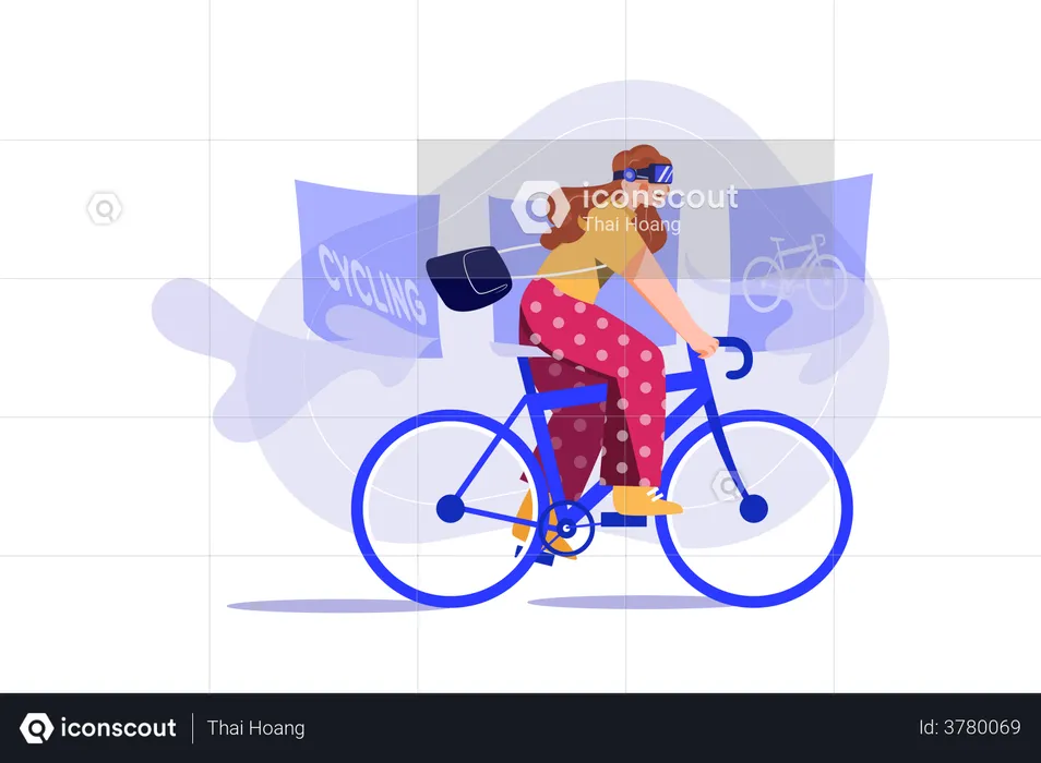 Girl Doing VR cycling  Illustration