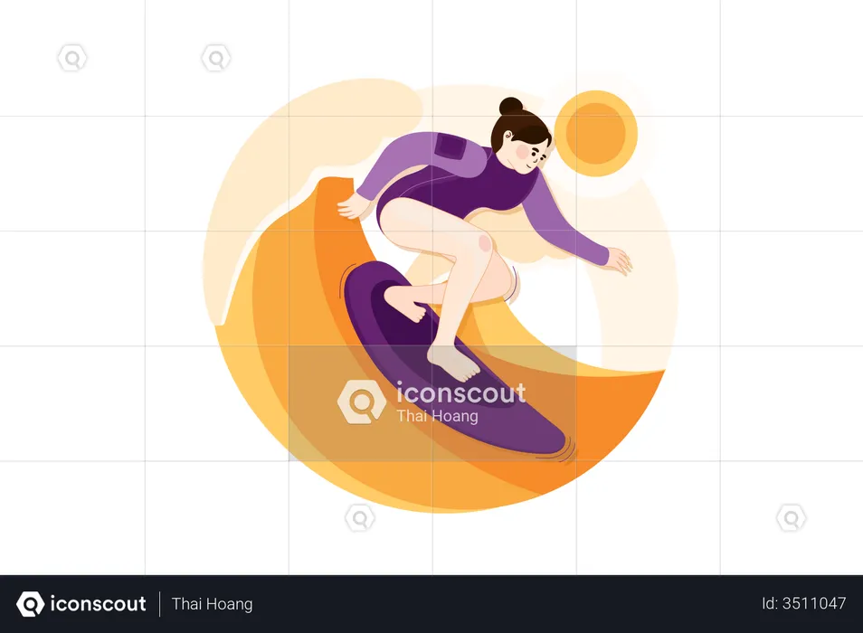 Girl doing water surfing  Illustration