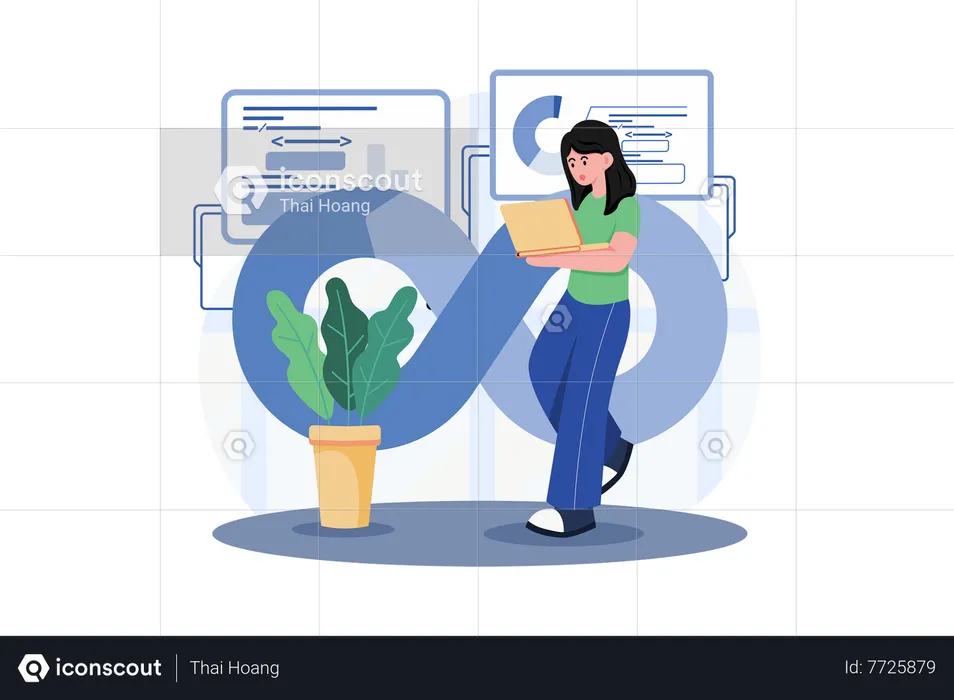 Girl doing Web Development analysis  Illustration