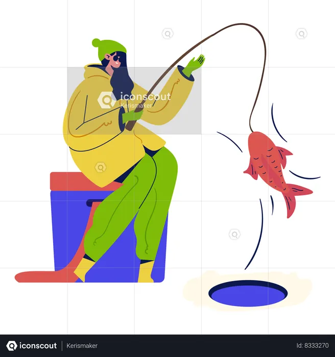 Girl doing Winter Fishing  Illustration