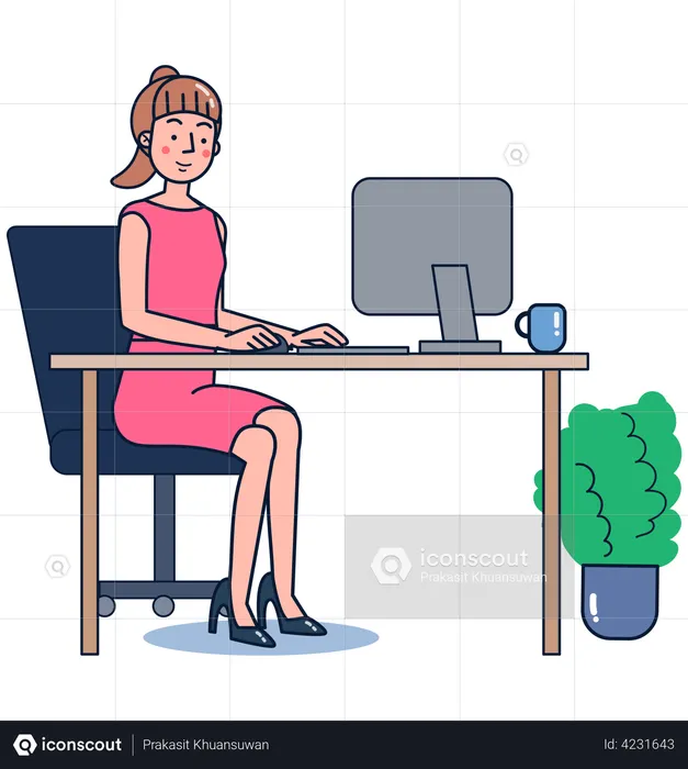 Girl doing work from home  Illustration