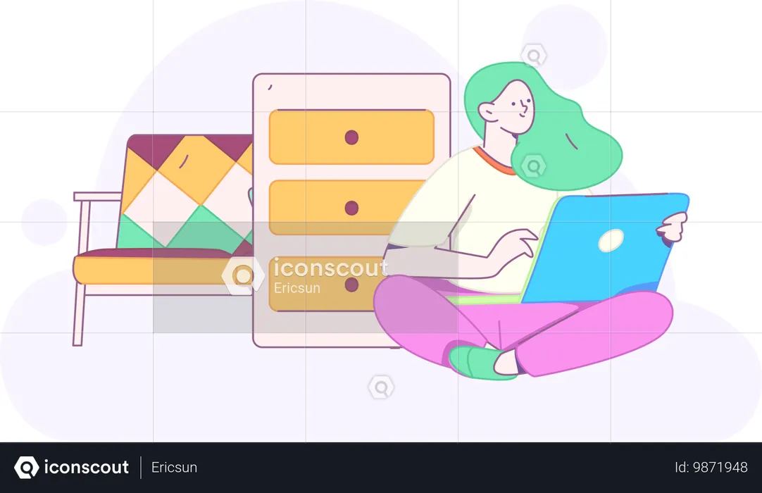 Girl doing work from home  Illustration