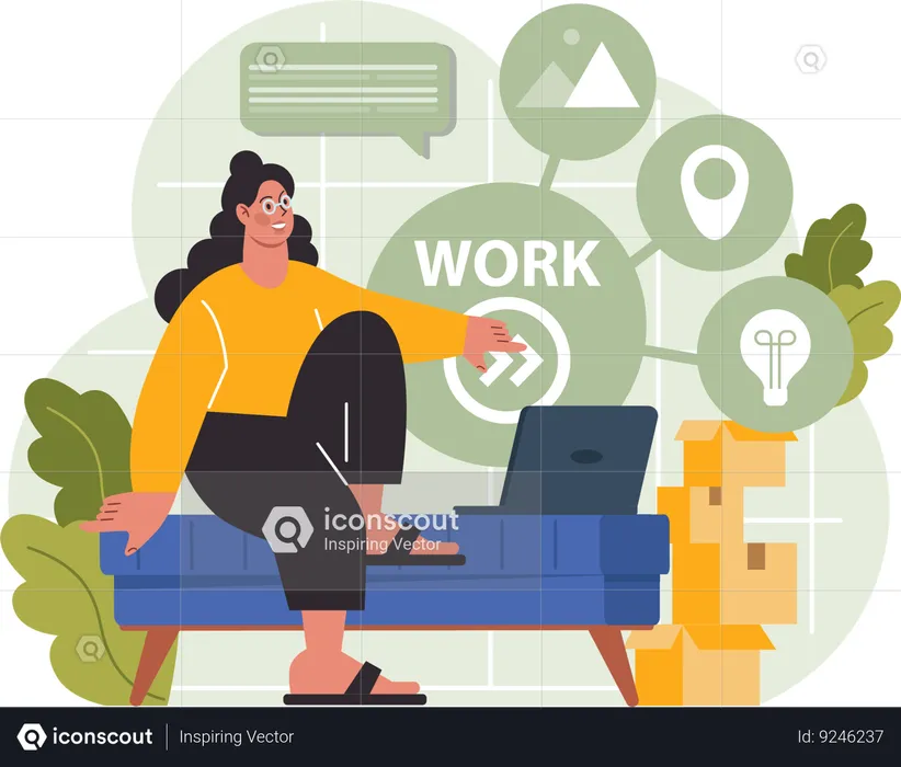 Girl doing work from home  Illustration