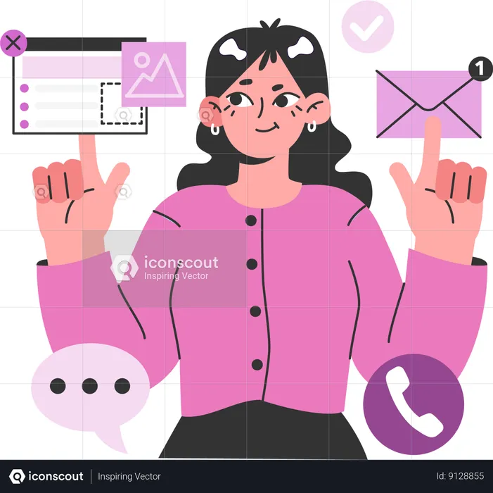 Girl doing work on customer service  Illustration