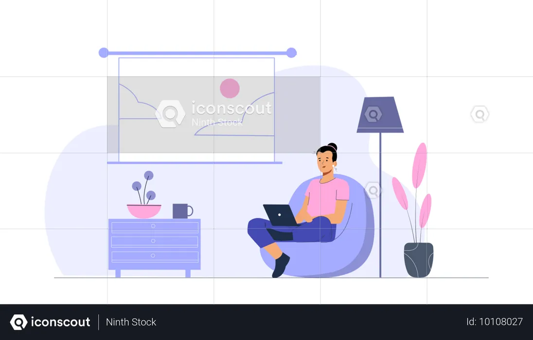 Girl doing work on laptop at home  Illustration