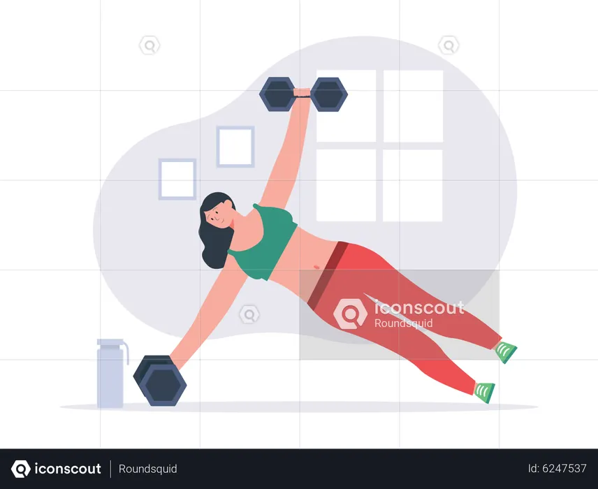 Girl doing workout using dumbbells  Illustration