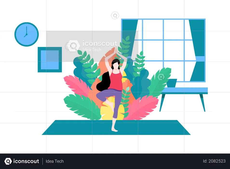 Girl doing yoga at home  Illustration