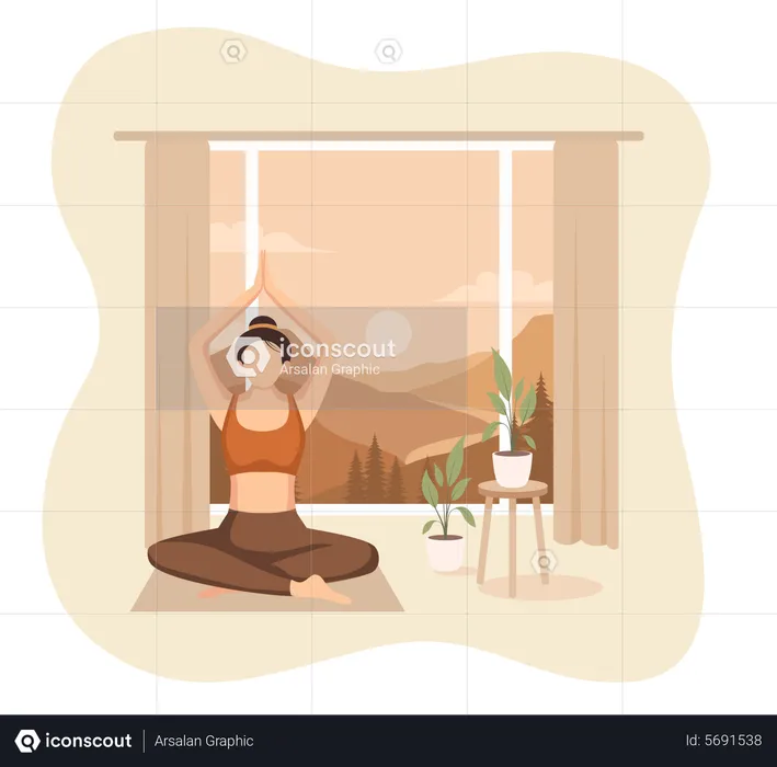 Girl Doing Yoga At Home  Illustration