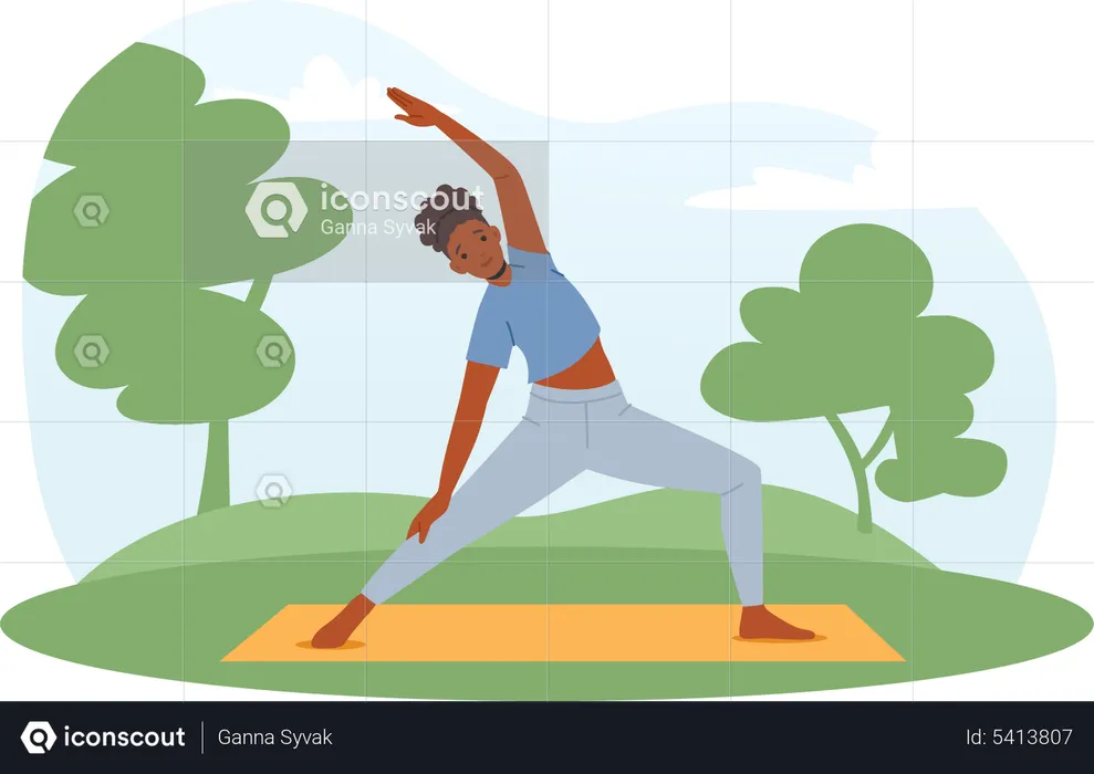 Girl doing yoga in park  Illustration