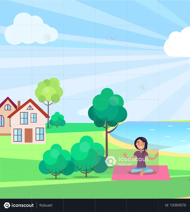 Girl Doing Yoga Outdoors  Illustration