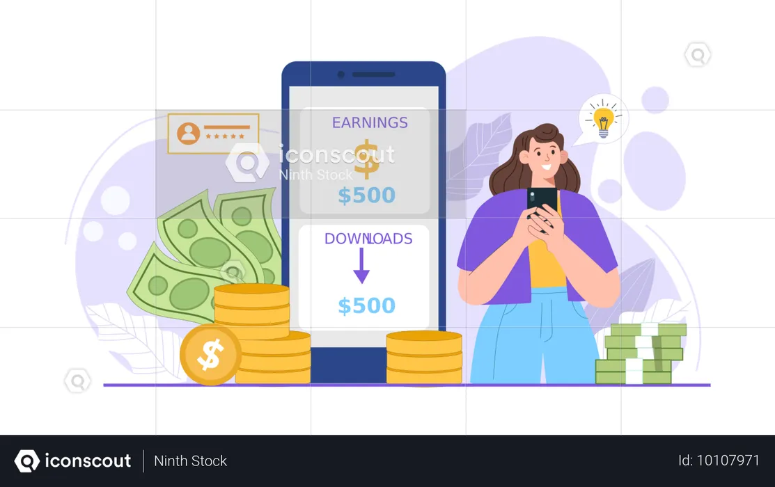 女の子のダウンロードでお金を稼ぐ  イラスト
