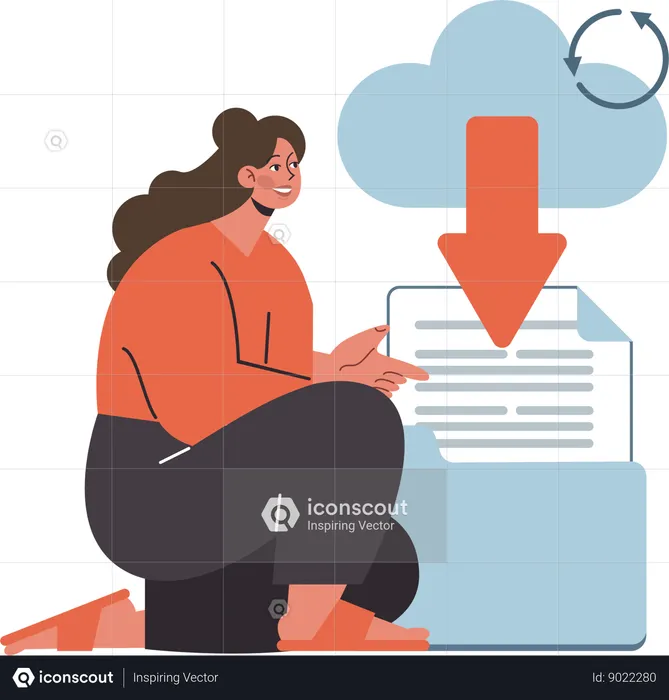Girl download folder from cloud  Illustration