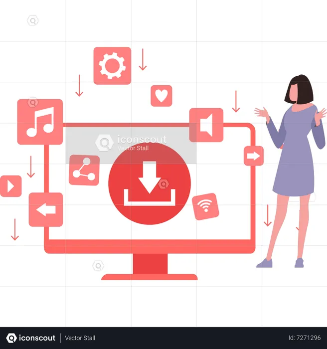 Girl downloading system software  Illustration