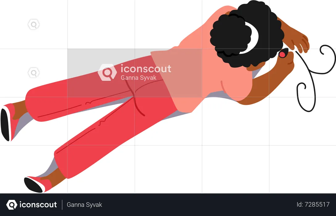 Girl Drawing Lying on Floor  Illustration