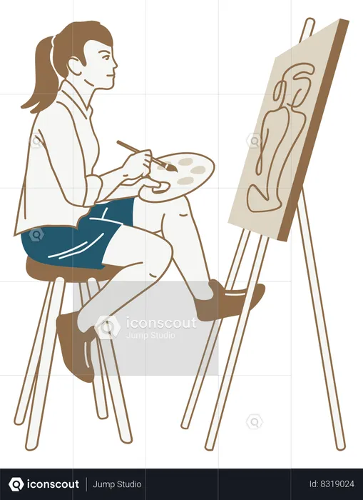 Girl Drawing picture  Illustration