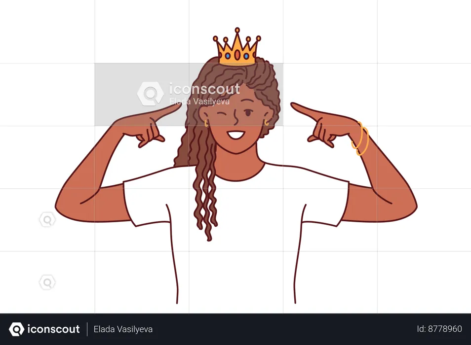 Girl dreams of queen crown on her head  Illustration