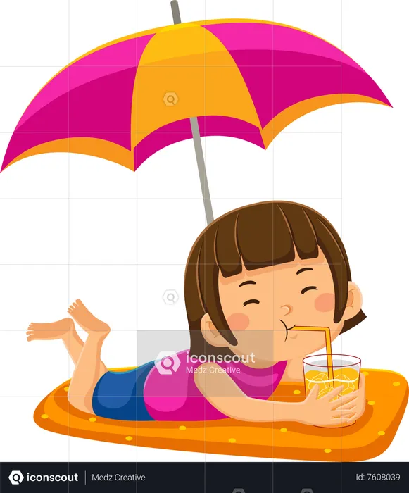 Girl Drink Ice In Summer  Illustration