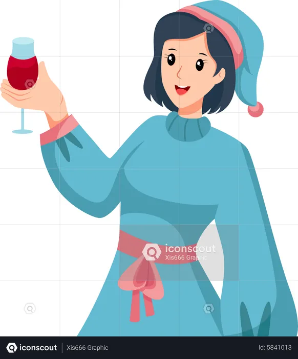 Girl drink wine at party  Illustration