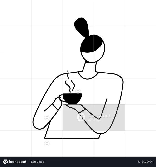 Girl Drinking A Cup Of Tea  Illustration