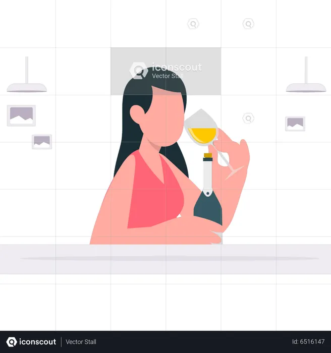 Girl drinking champagne  Illustration