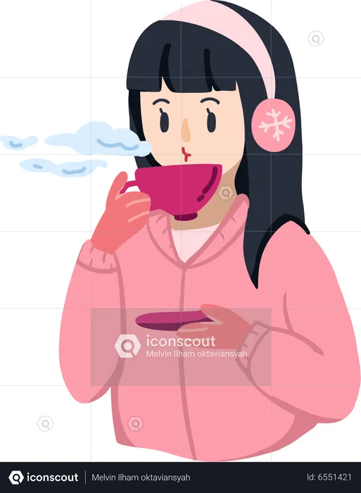 Girl Drinking Coffee  Illustration