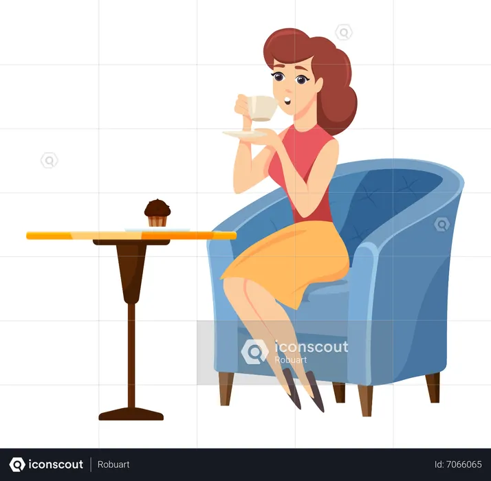 Girl drinking coffee at cafe  Illustration