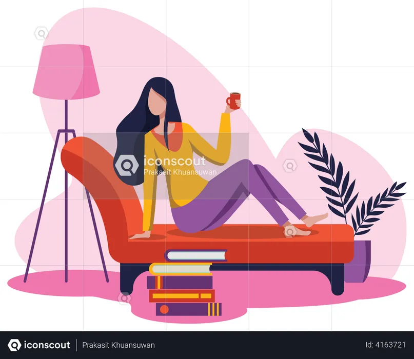 Girl drinking coffee while relaxing  Illustration