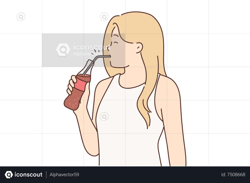 Girl drinking cold drink  Illustration