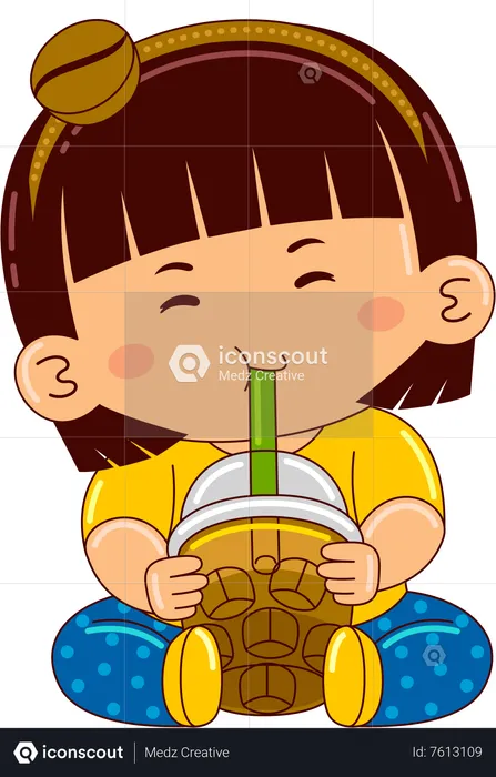 Girl drinking iced coffee  Illustration