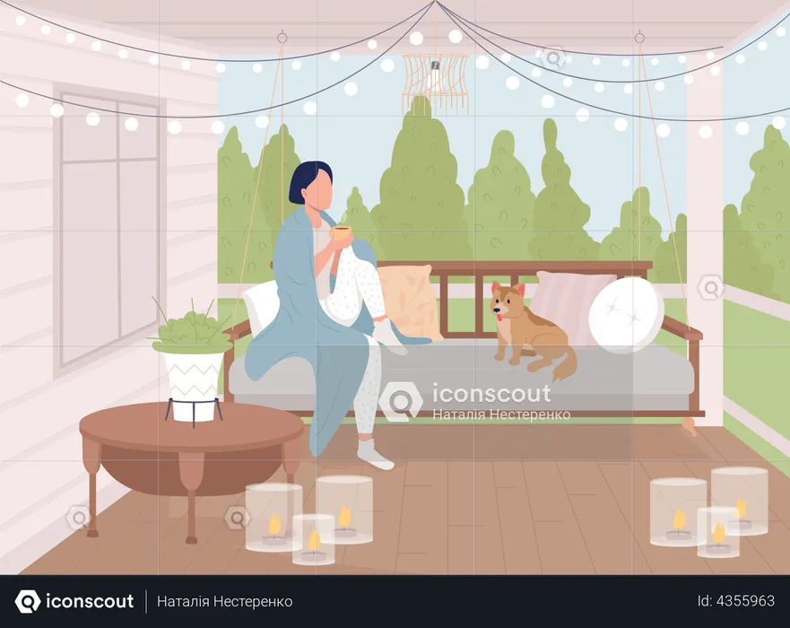 Girl drinking tea  Illustration