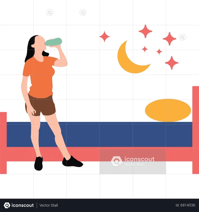 Girl drinking water before sleep  Illustration
