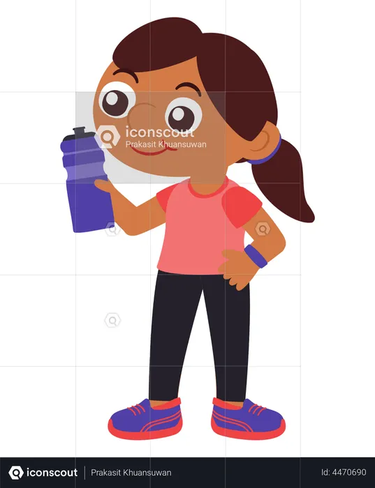 Girl drinking water while working out  Illustration