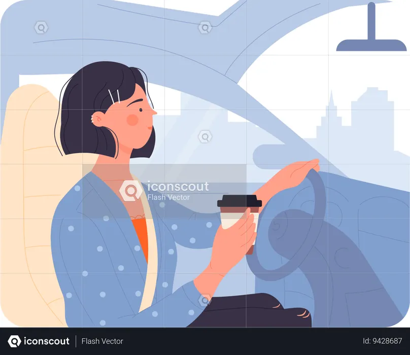 Girl driving car  Illustration