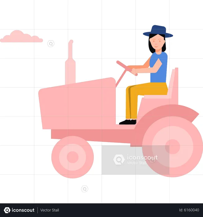 Girl driving tractor  Illustration