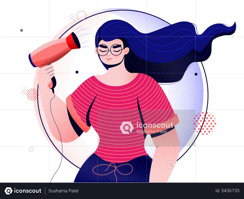 Girl drying  hair  Illustration
