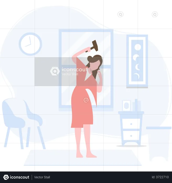 Girl drying hairs after shower using hair dryer  Illustration