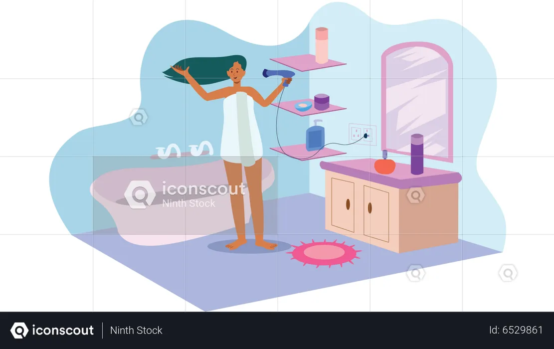 Girl drying her hair  Illustration