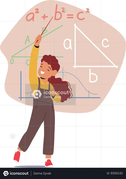 Girl Eagerly Studies Geometry  Illustration