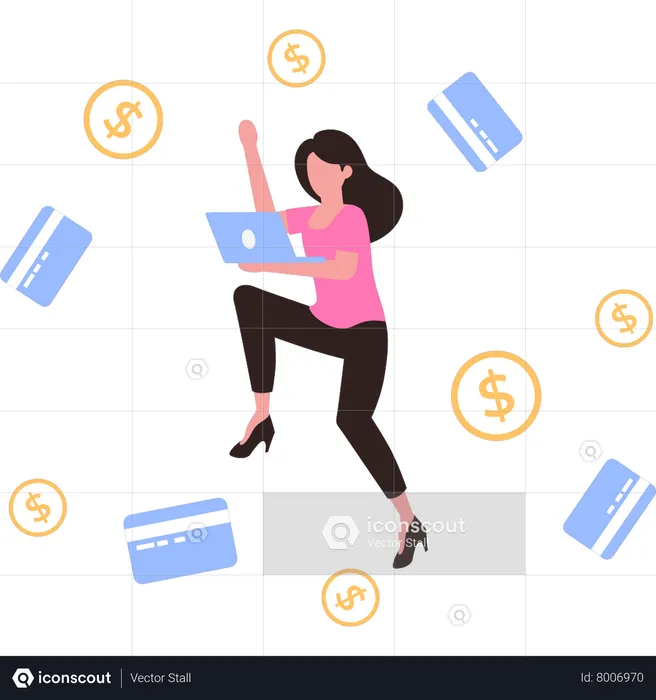 Girl earning money online  Illustration