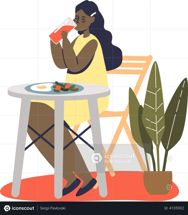 Girl eating breakfast  Illustration