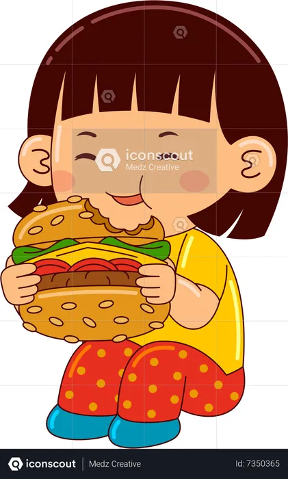 Girl Eating Burger  Illustration