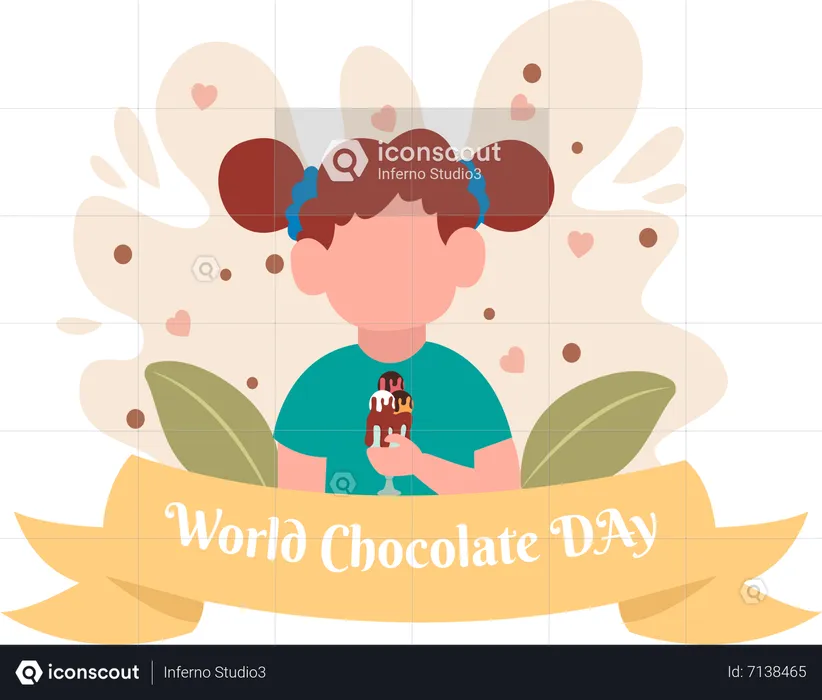 Girl eating chocolate ice cream  Illustration