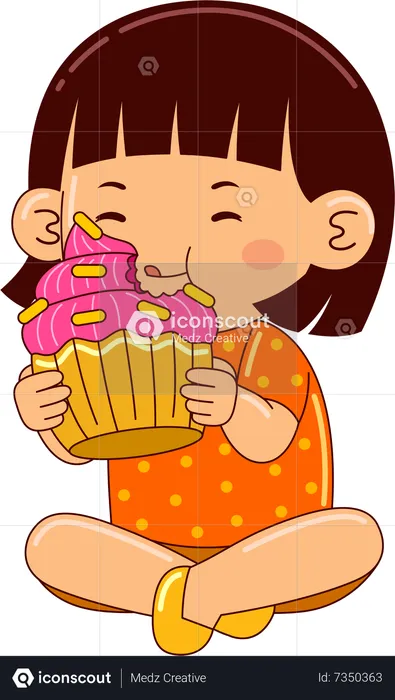Girl Eating Cup Cake  Illustration