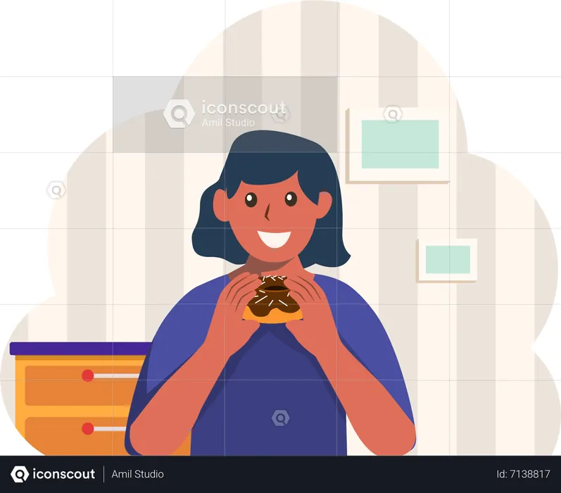 Girl eating donut  Illustration